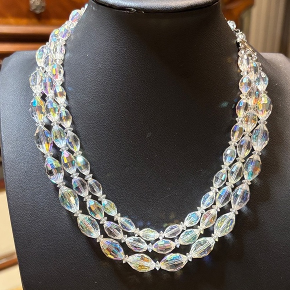 Three strand crystal beaded necklace